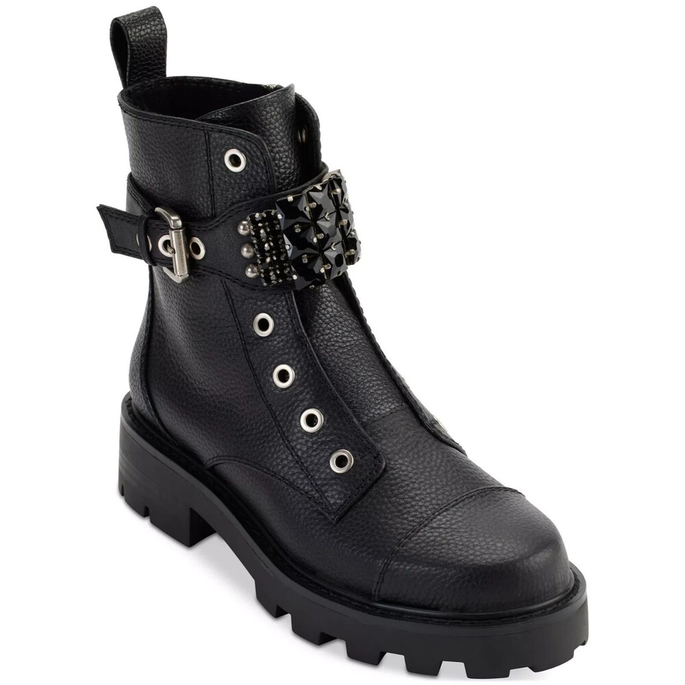 Karl Lagerfel Paris Maeva Embellished Log Leather Combat Boots Women 9 / 40